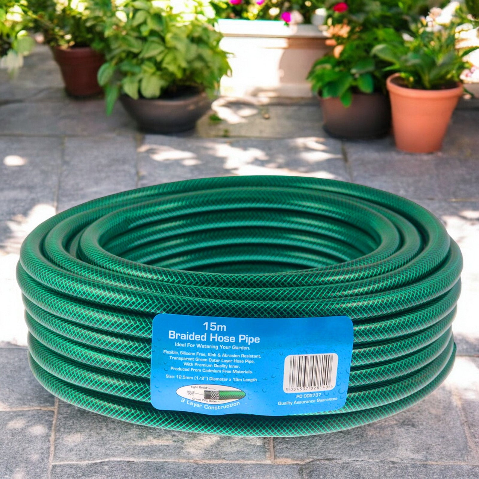 15m Garden Hose Pipe Heavy Duty Reinforced Braided Anti Kink 50ft Hosepipe Reel