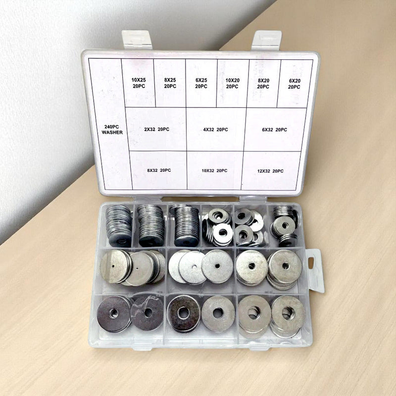 240pc Carbon Steel Penny Repair Washers for M2 M4 M6 M8 M10 M12 Bolts