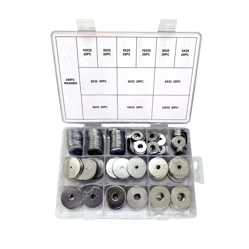 240pc Carbon Steel Penny Repair Washers for M2 M4 M6 M8 M10 M12 Bolts