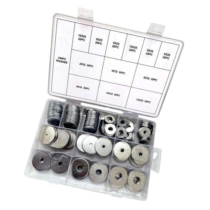 240pc Carbon Steel Penny Repair Washers for M2 M4 M6 M8 M10 M12 Bolts
