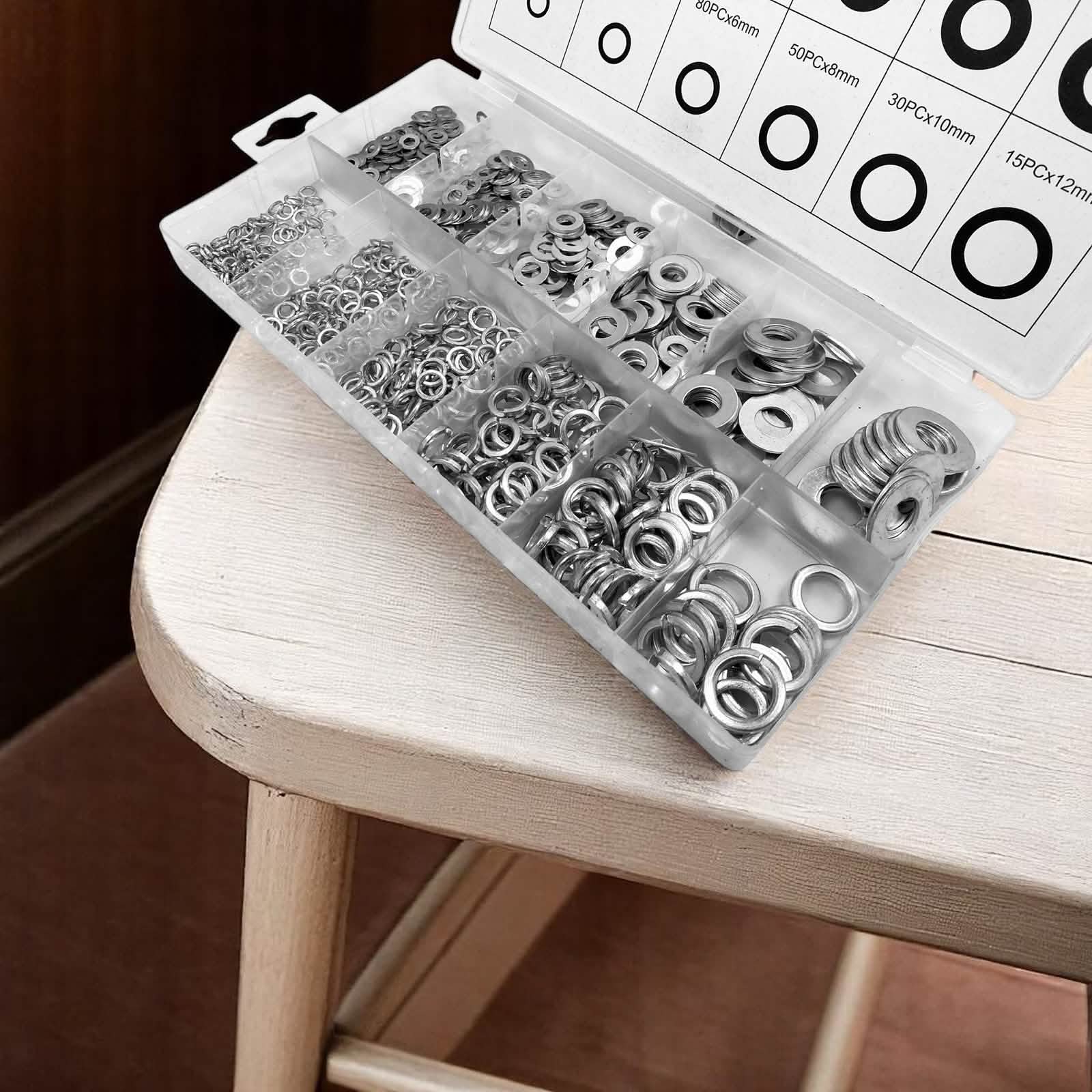 790pc Flat & Spring Washers Assortment| Rust Resistant 201 Grade Stainless Steel with Storage Case