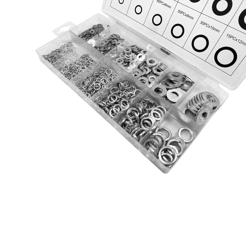790pc Flat & Spring Washers Assortment| Rust Resistant 201 Grade Stainless Steel with Storage Case