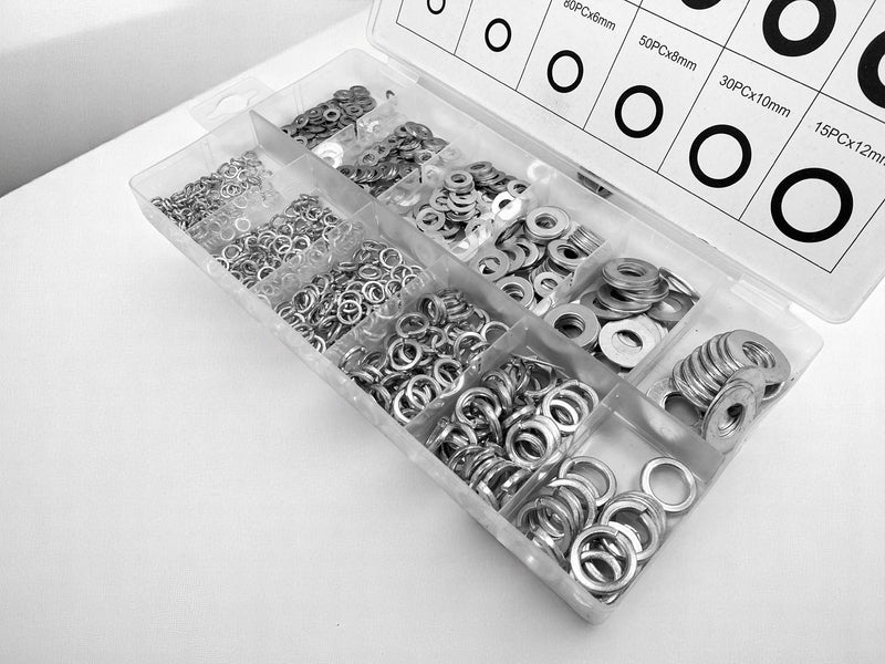 790pc Flat & Spring Washers Assortment| Rust Resistant 201 Grade Stainless Steel with Storage Case