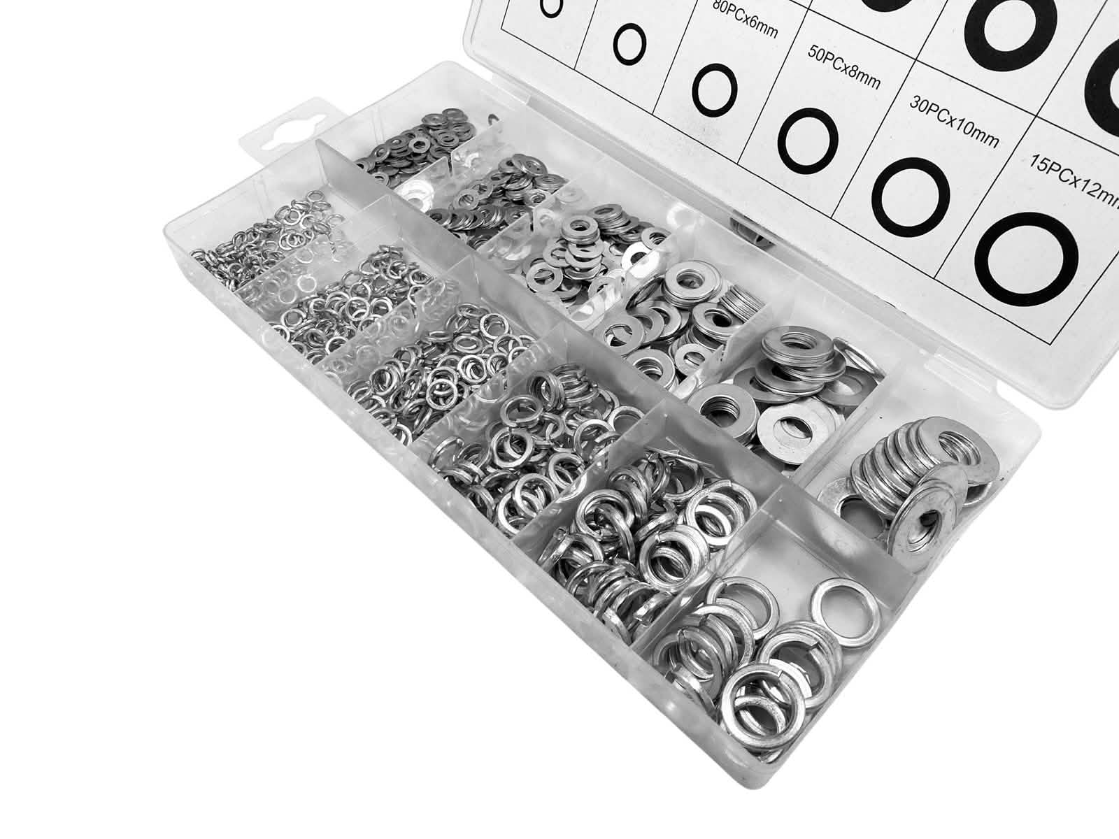 790pc Flat & Spring Washers Assortment| Rust Resistant 201 Grade Stainless Steel with Storage Case