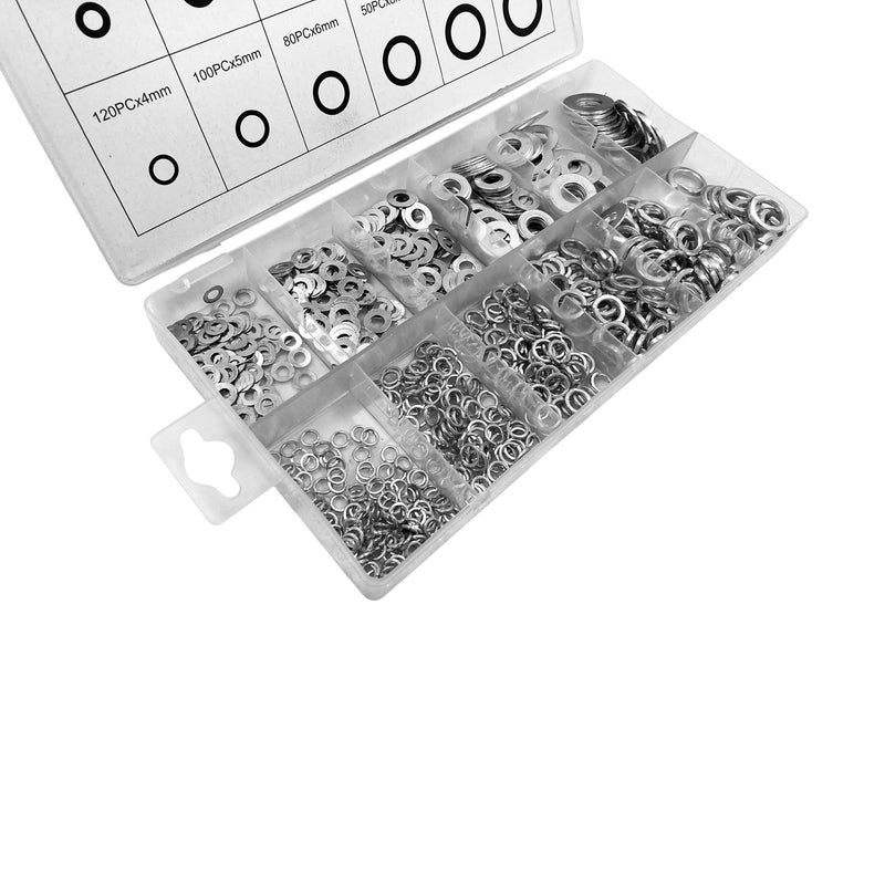 790pc Flat & Spring Washers Assortment| Rust Resistant 201 Grade Stainless Steel with Storage Case