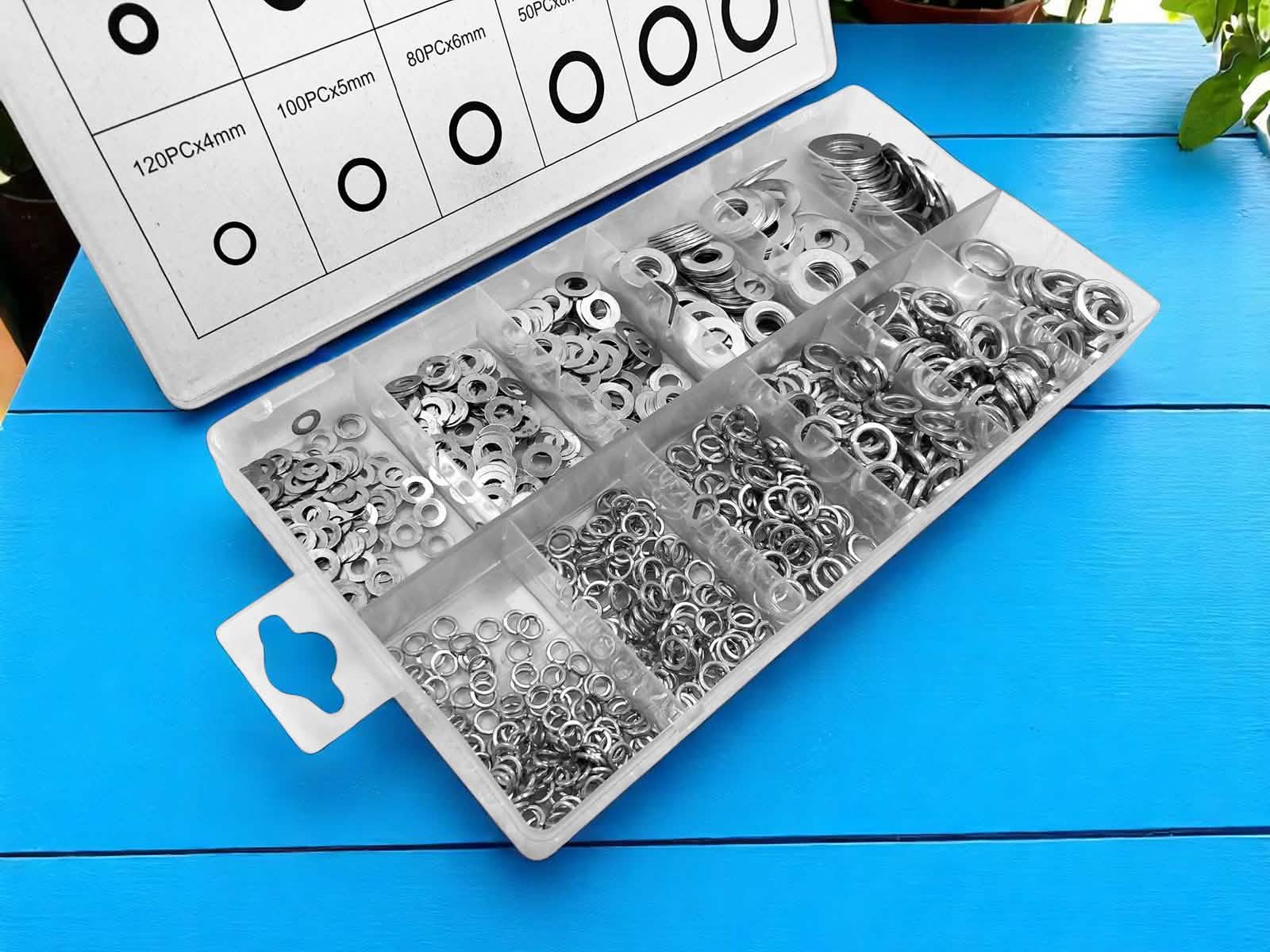 790pc Flat & Spring Washers Assortment| Rust Resistant 201 Grade Stainless Steel with Storage Case