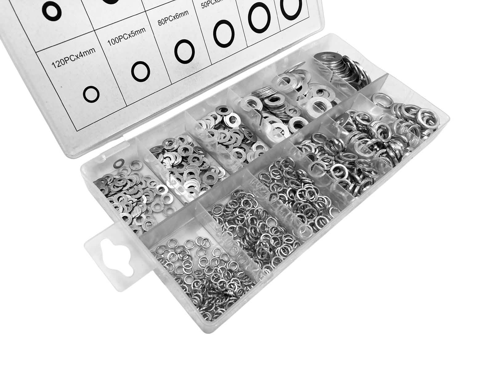 790pc Flat & Spring Washers Assortment| Rust Resistant 201 Grade Stainless Steel with Storage Case