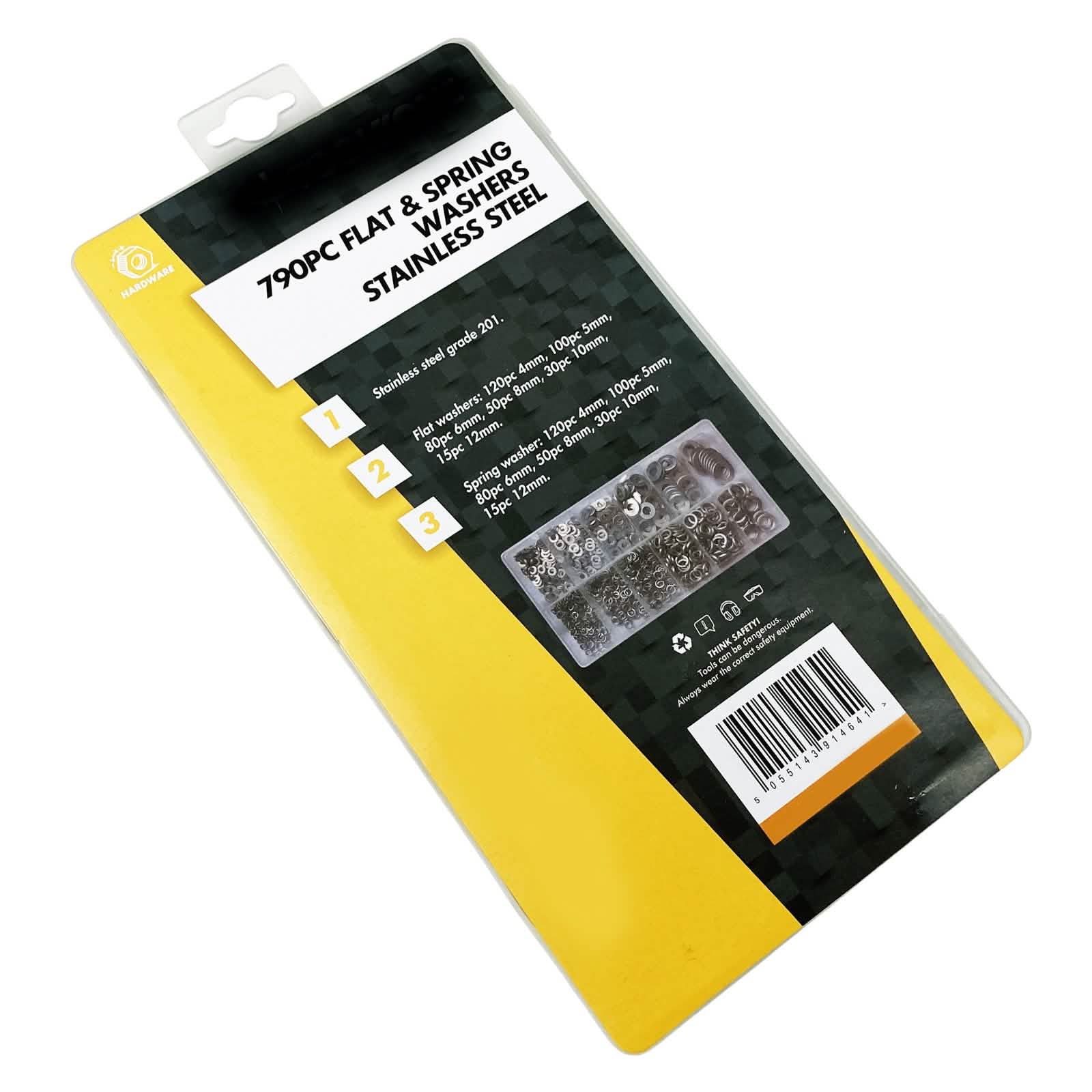 790pc Flat & Spring Washers Assortment| Rust Resistant 201 Grade Stainless Steel with Storage Case