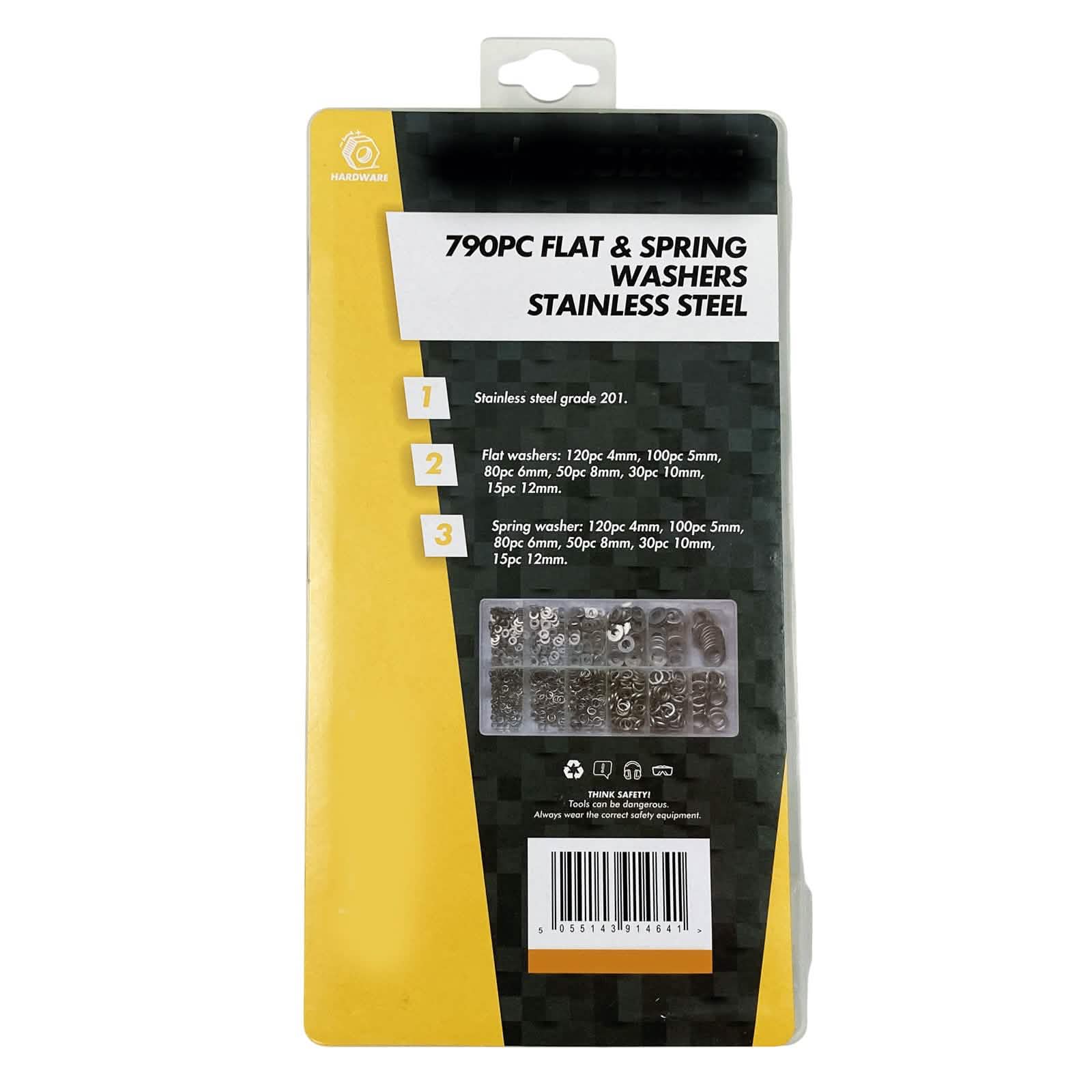 790pc Flat & Spring Washers Assortment| Rust Resistant 201 Grade Stainless Steel with Storage Case