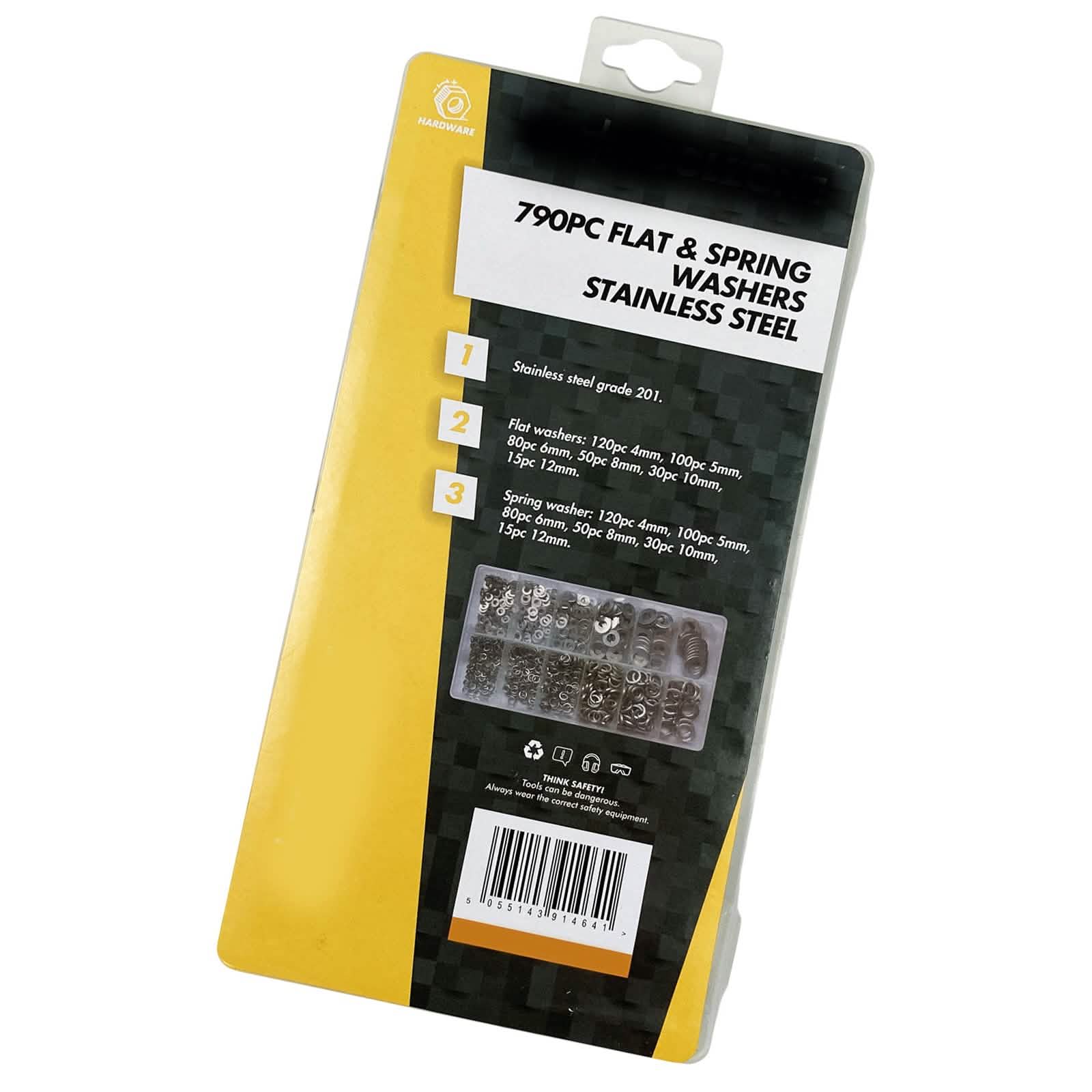 790pc Flat & Spring Washers Assortment| Rust Resistant 201 Grade Stainless Steel with Storage Case