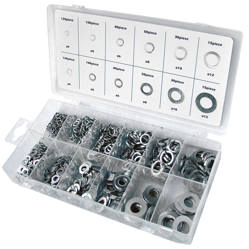 790pc Flat & Spring Washers Assortment| Rust Resistant 201 Grade Stainless Steel with Storage Case