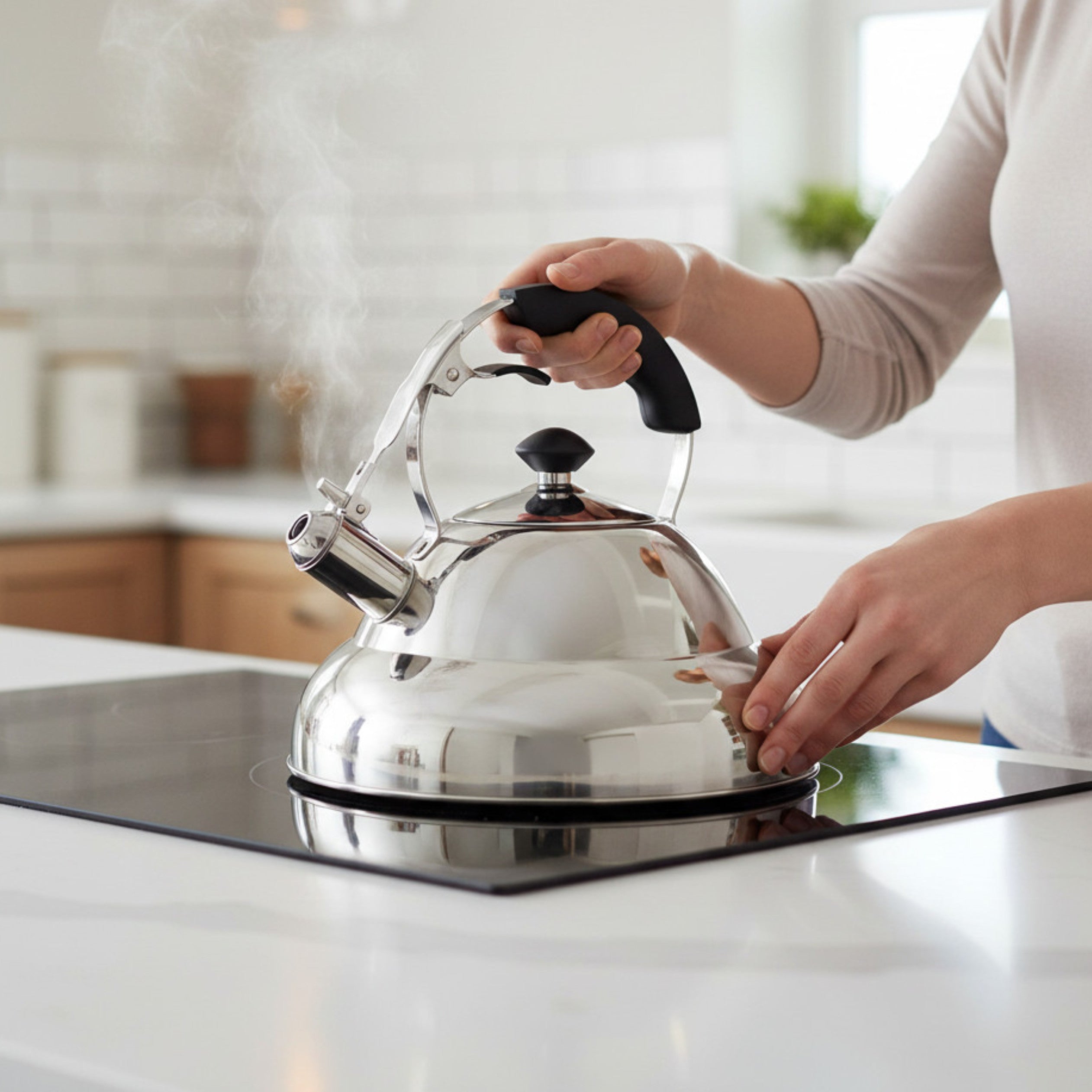 3L Whistling Kettle Stainless Steel Gas Induction Electric Hobs & Tea Strainer
