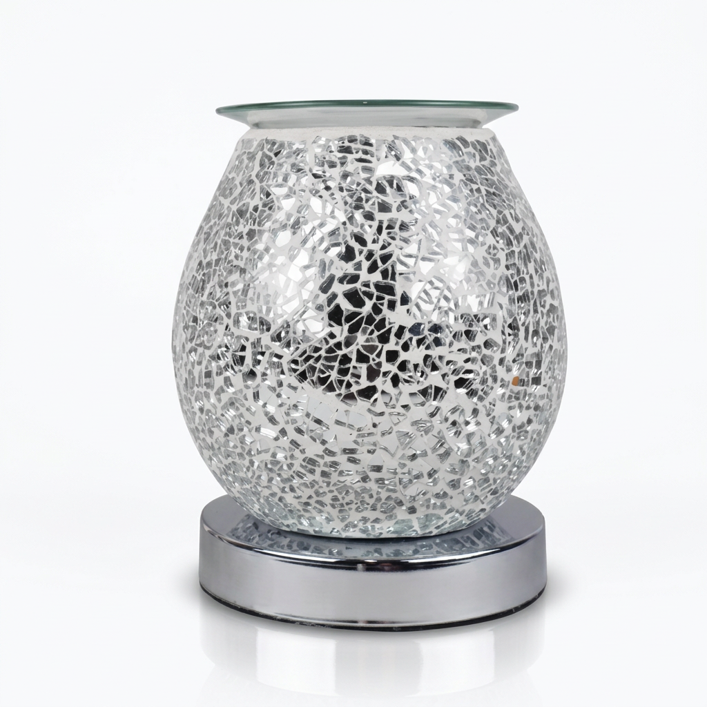 Silver crackle electric wax melt warmer studio view