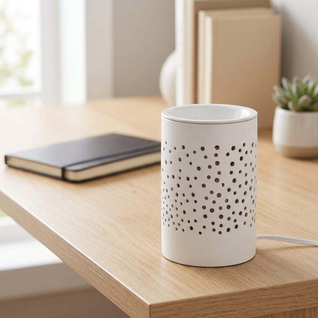 Electric Wax Melt & Oil Burner Aroma Warmer Lamp - White Dotted Ceramic