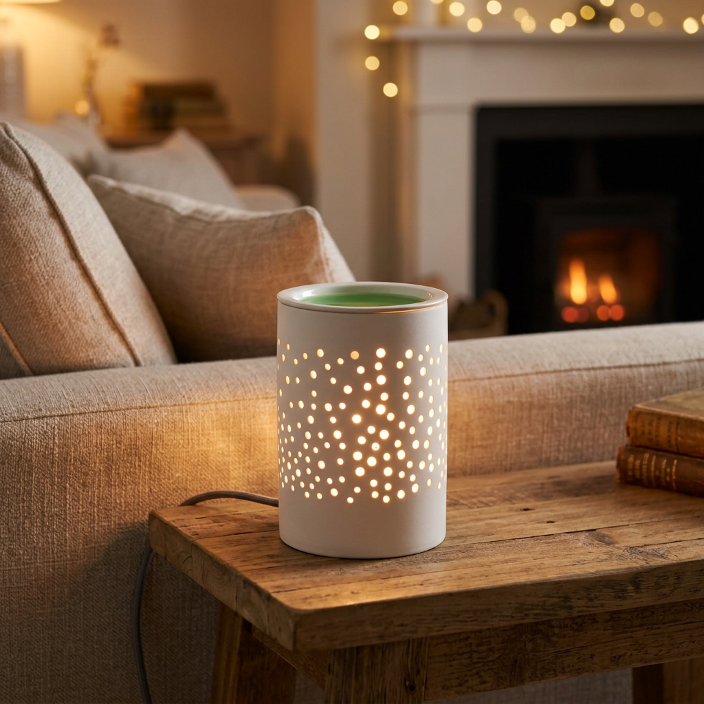 Electric Wax Melt & Oil Burner Aroma Warmer Lamp - White Dotted Ceramic
