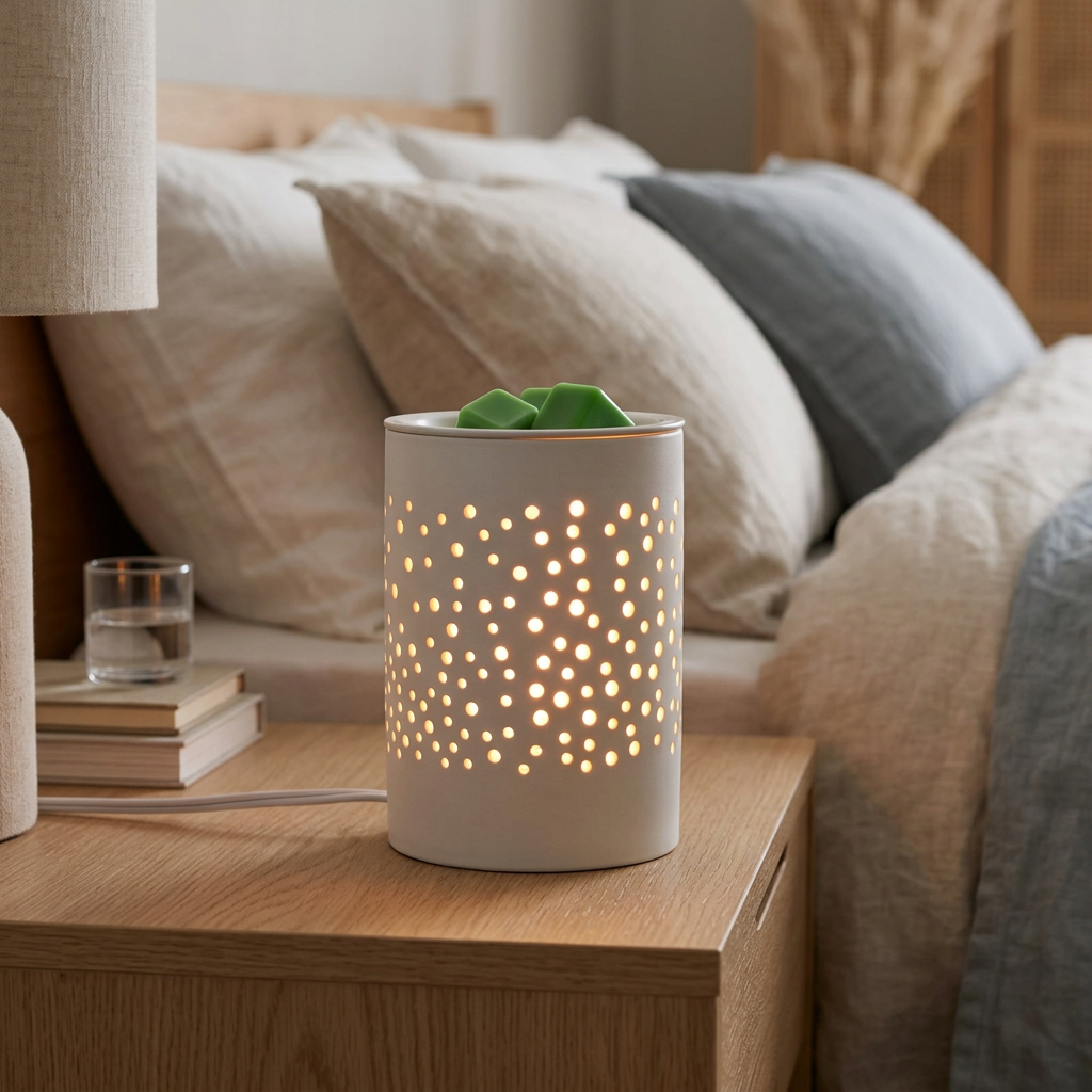 Electric Wax Melt & Oil Burner Aroma Warmer Lamp - White Dotted Ceramic