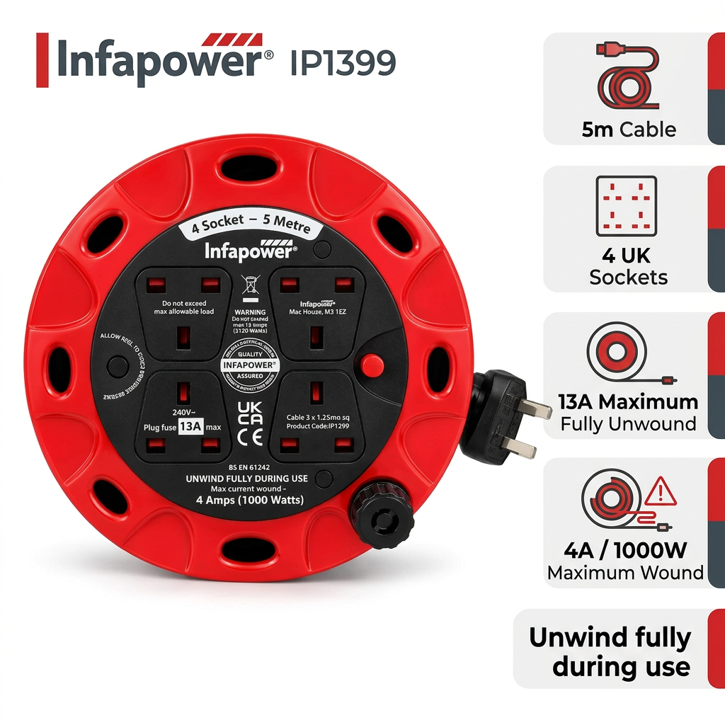 Infapower 5m extension reel specifications and load limits