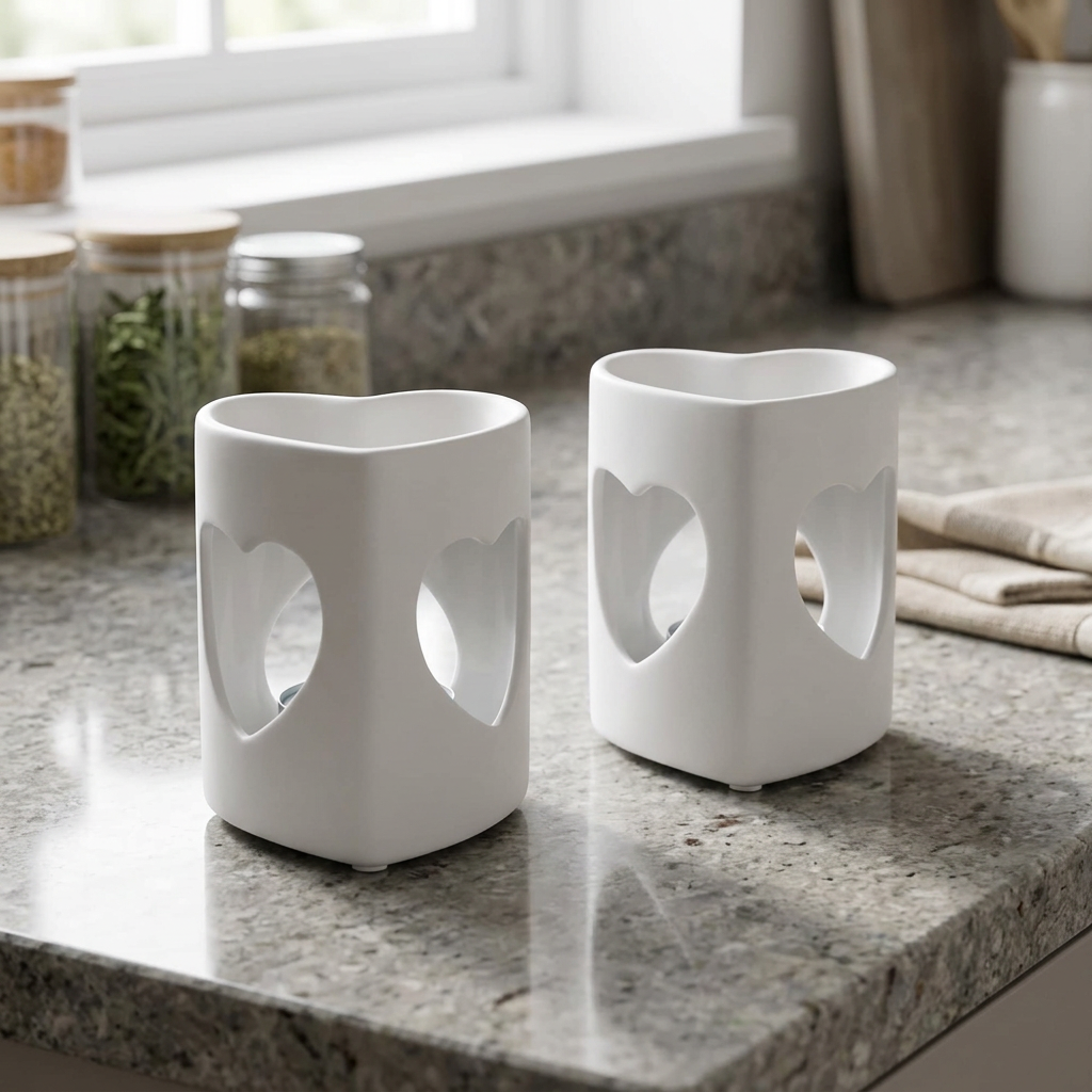 2 White Heart Tealight Wax Melt Warmers & Oil Burners with Candle & Melts