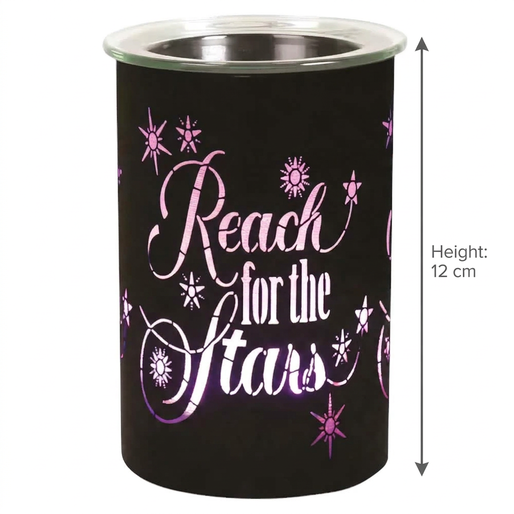 Reach for the Stars electric wax warmer with dimension arrow showing height of 12 cm