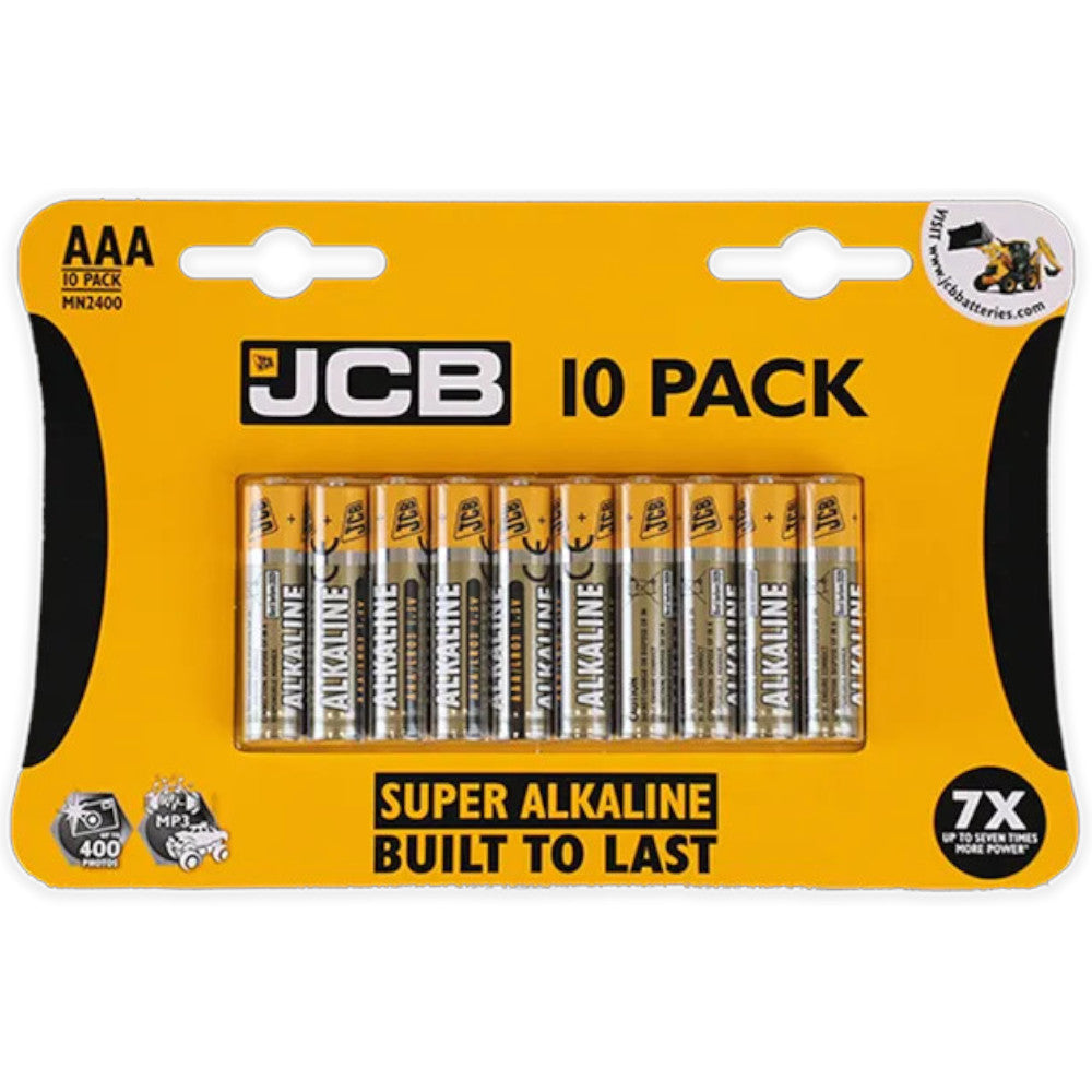 JCB 1.5V AAA HEAVY DUTY ALKALINE BATTERIES LONG EXPIRY - 10 PACK