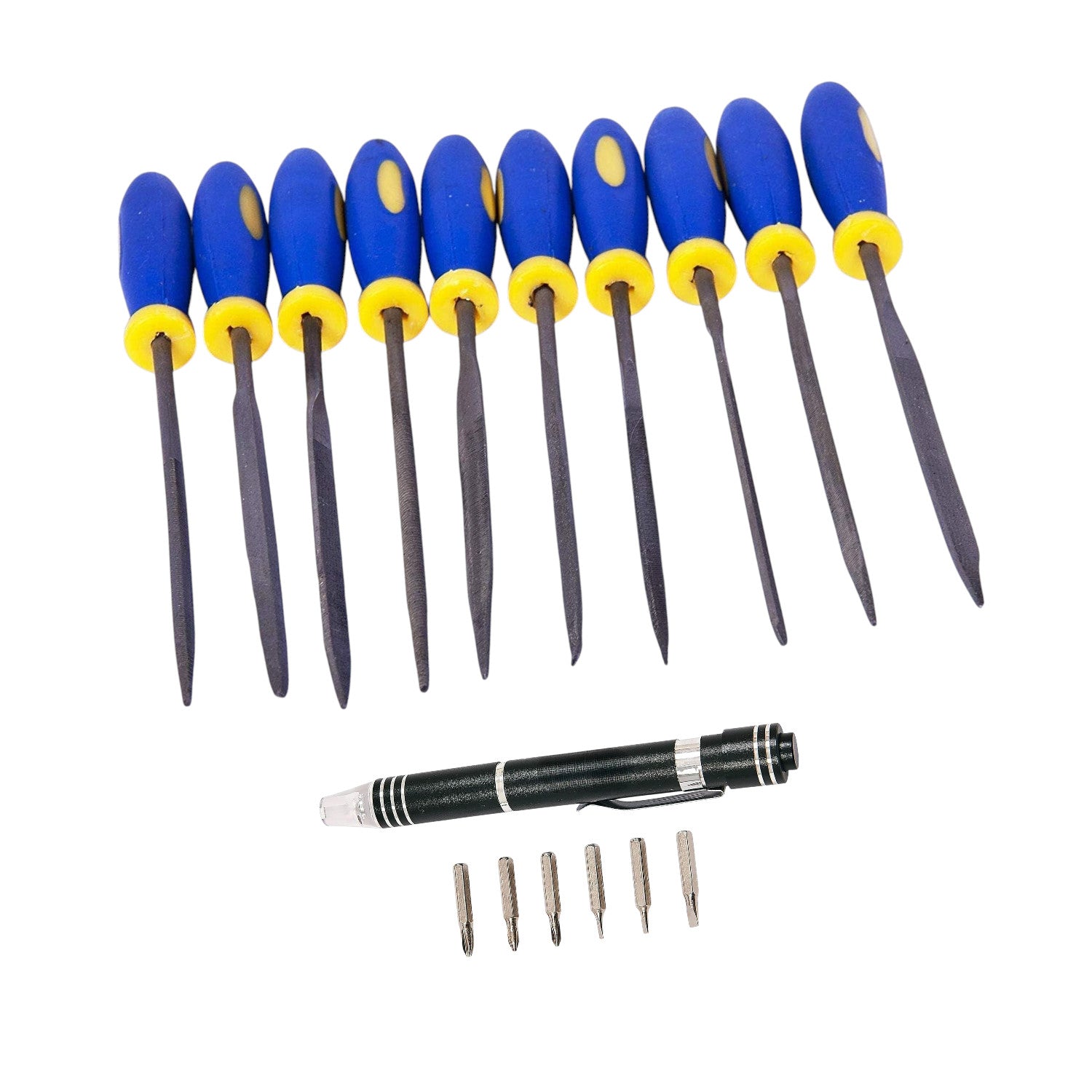 10pc Mini Needle File Set Precision Micro Files Craft Metal Work Jewellery Tools With 6-in-1 Precision Screwdriver
