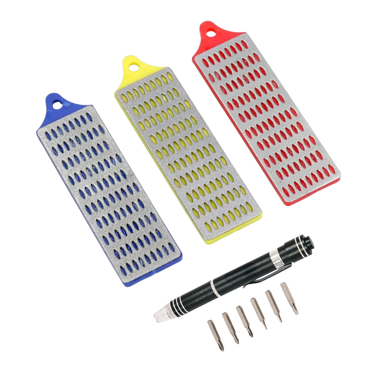 3pc Mini Diamond File Sharpening Stones Whetstone Honing Set For Knives Chisels Hand Tools + 6-in-1 Precision Screwdriver