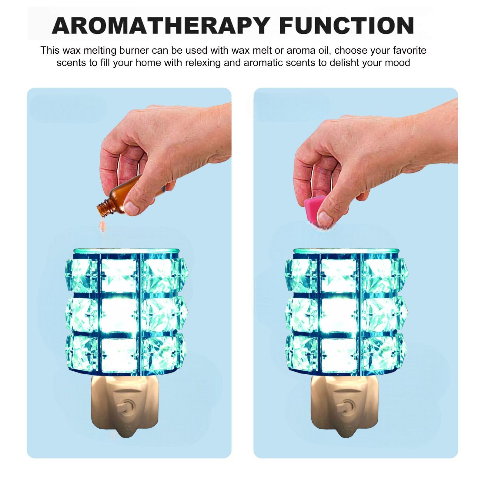 Electric Oil Burner and Wax Warmer plus Pack of 6 Essential Oils | Blue Crystal Effect Plug-in Aroma Diffuser