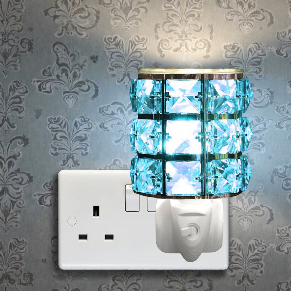 Electric Oil Burner and Wax Warmer plus Pack of 6 Essential Oils | Blue Crystal Effect Plug-in Aroma Diffuser