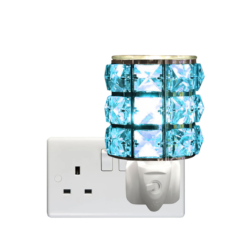 Electric Oil Burner and Wax Warmer plus Pack of 6 Essential Oils | Blue Crystal Effect Plug-in Aroma Diffuser
