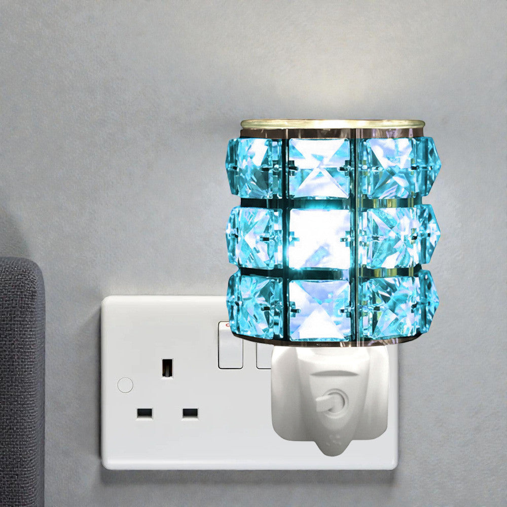 Electric Oil Burner and Wax Warmer plus Pack of 6 Essential Oils | Blue Crystal Effect Plug-in Aroma Diffuser