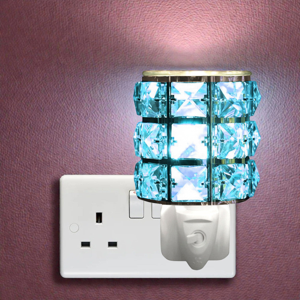 Electric Oil Burner and Wax Warmer plus Pack of 6 Essential Oils | Blue Crystal Effect Plug-in Aroma Diffuser