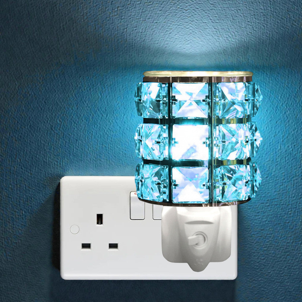Electric Oil Burner and Wax Warmer plus Pack of 6 Essential Oils | Blue Crystal Effect Plug-in Aroma Diffuser