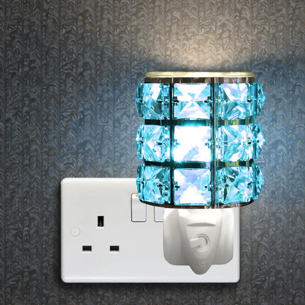 Blue Crystal Oil Burner and Wax Warmer plus 10pc Scented Melts | Electric Plug-in Aroma Fragrance Diffuser
