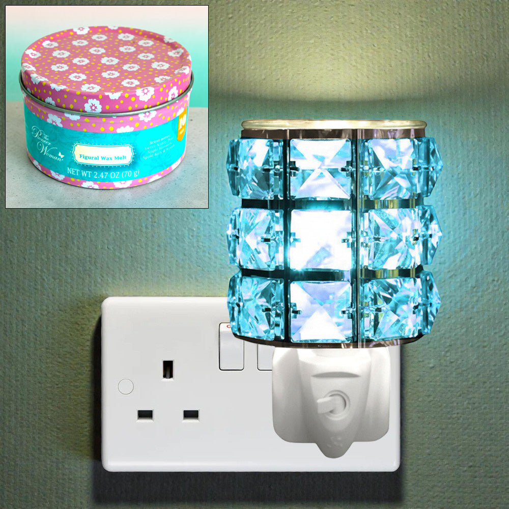Blue Crystal Oil Burner and Wax Warmer plus 10pc Scented Melts | Electric Plug-in Aroma Fragrance Diffuser