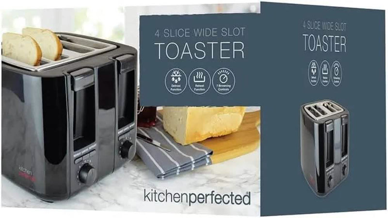 Kitchen Perfected 4 Slice Toaster 4 Slice Toaster Wide Slot Browning Defrost Reheat High Lift - Colour Choice