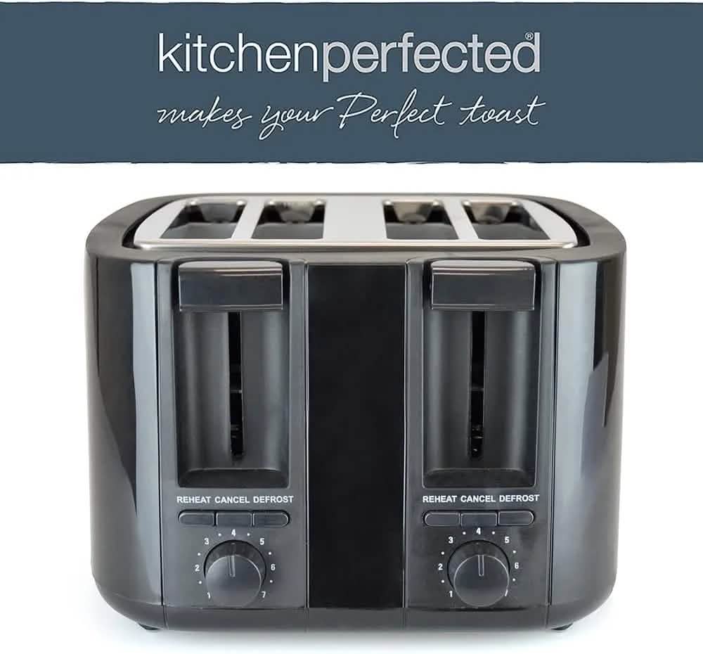 Kitchen Perfected 4 Slice Toaster 4 Slice Toaster Wide Slot Browning Defrost Reheat High Lift - Colour Choice