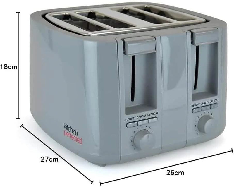 Kitchen Perfected 4 Slice Toaster 4 Slice Toaster Wide Slot Browning Defrost Reheat High Lift - Colour Choice