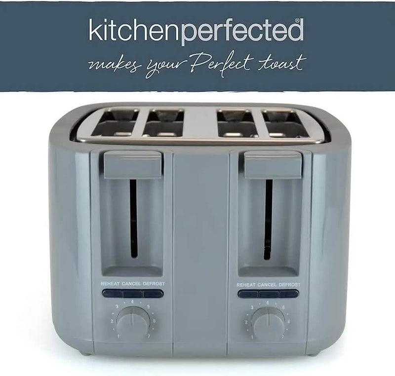 Kitchen Perfected 4 Slice Toaster 4 Slice Toaster Wide Slot Browning Defrost Reheat High Lift - Colour Choice