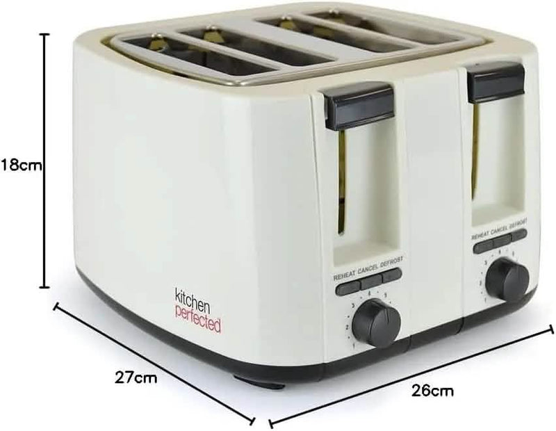 Kitchen Perfected 4 Slice Toaster 4 Slice Toaster Wide Slot Browning Defrost Reheat High Lift - Colour Choice