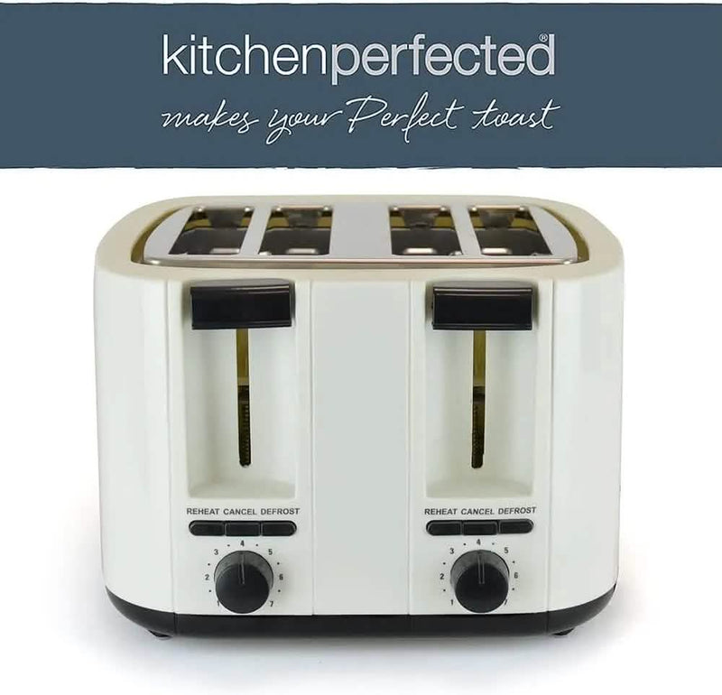 Kitchen Perfected 4 Slice Toaster 4 Slice Toaster Wide Slot Browning Defrost Reheat High Lift - Colour Choice