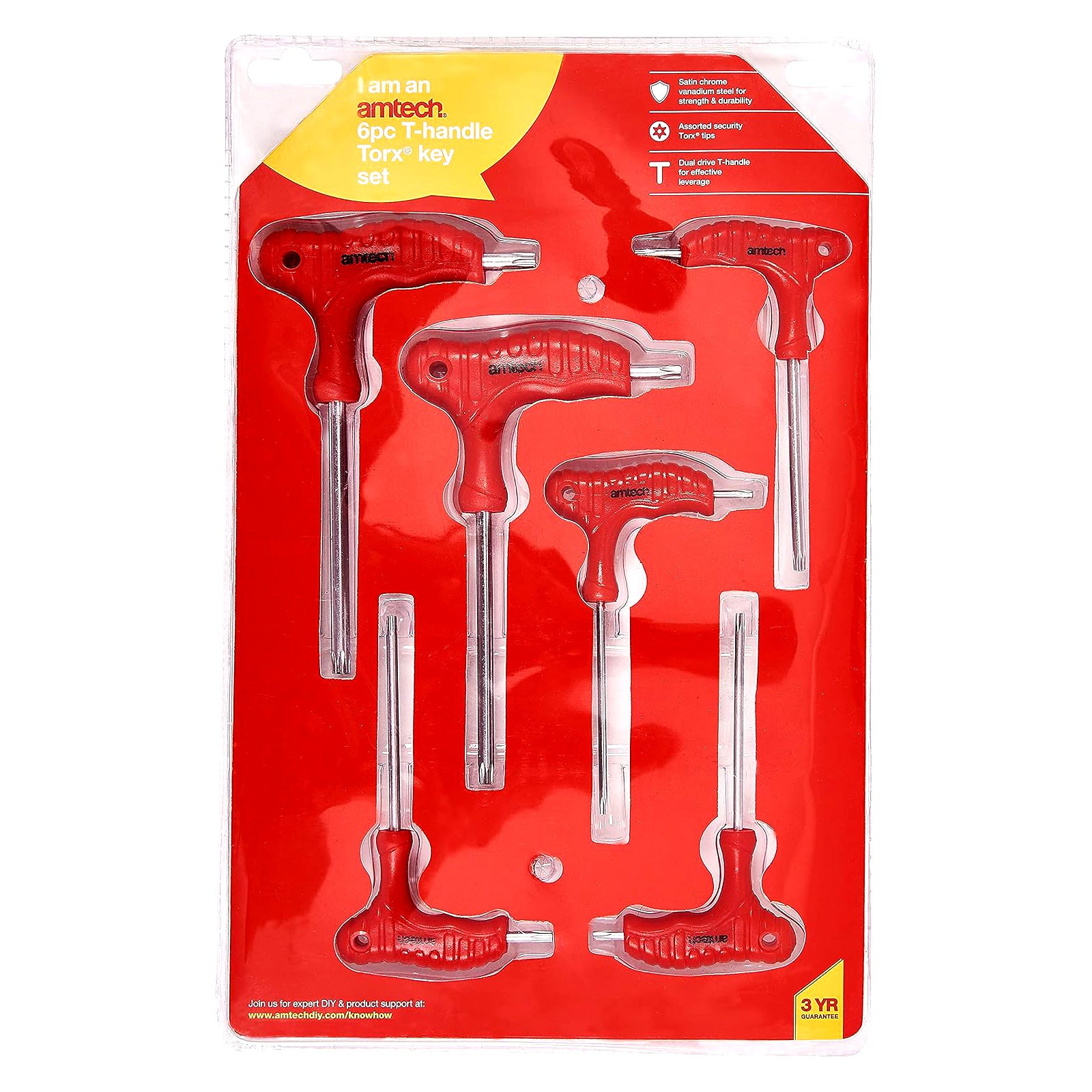 T-Handle Torx Key Wrenches T10-T40 6 Piece Set Dual Drive Torx Star Screwdrivers