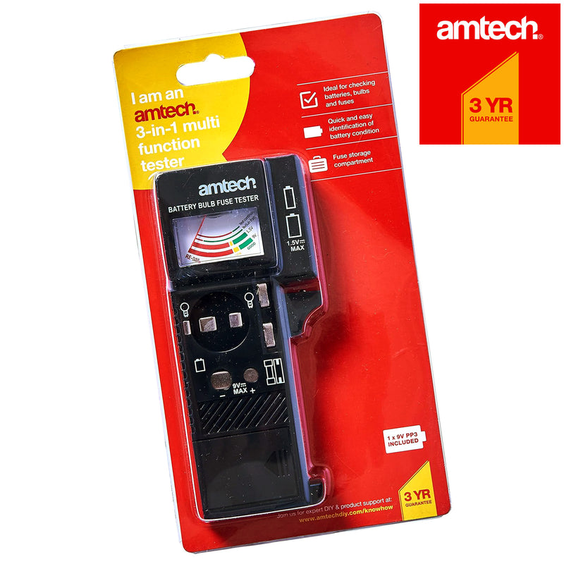 Amtech Battery Bulb and Fuse Tester | 3-in-1 Multi Function Analogue Voltage Checker