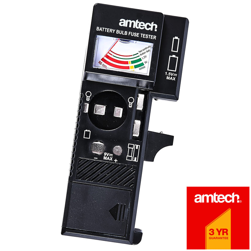 Amtech Battery Bulb and Fuse Tester | 3-in-1 Multi Function Analogue Voltage Checker