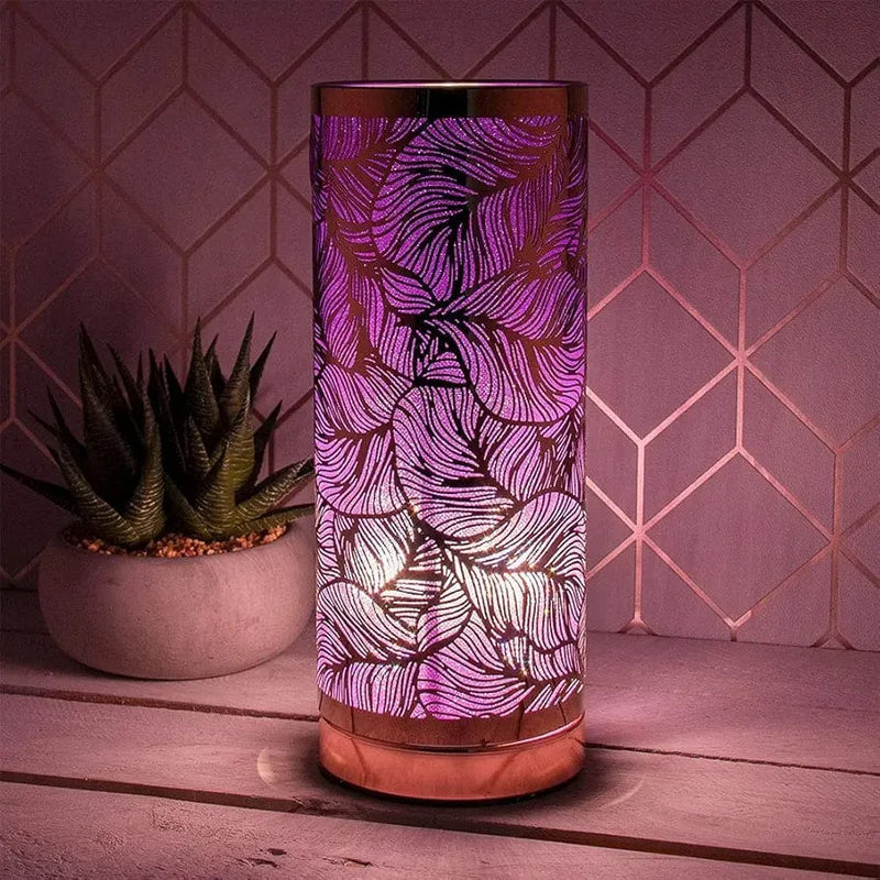 Lesser & Pavey Aroma Touch Lamp Aroma Lamp | Rose gold & Purple Leaf design | Cylindrical