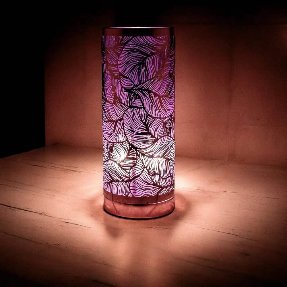 Lesser & Pavey Aroma Touch Lamp Aroma Lamp | Rose gold & Purple Leaf design | Cylindrical