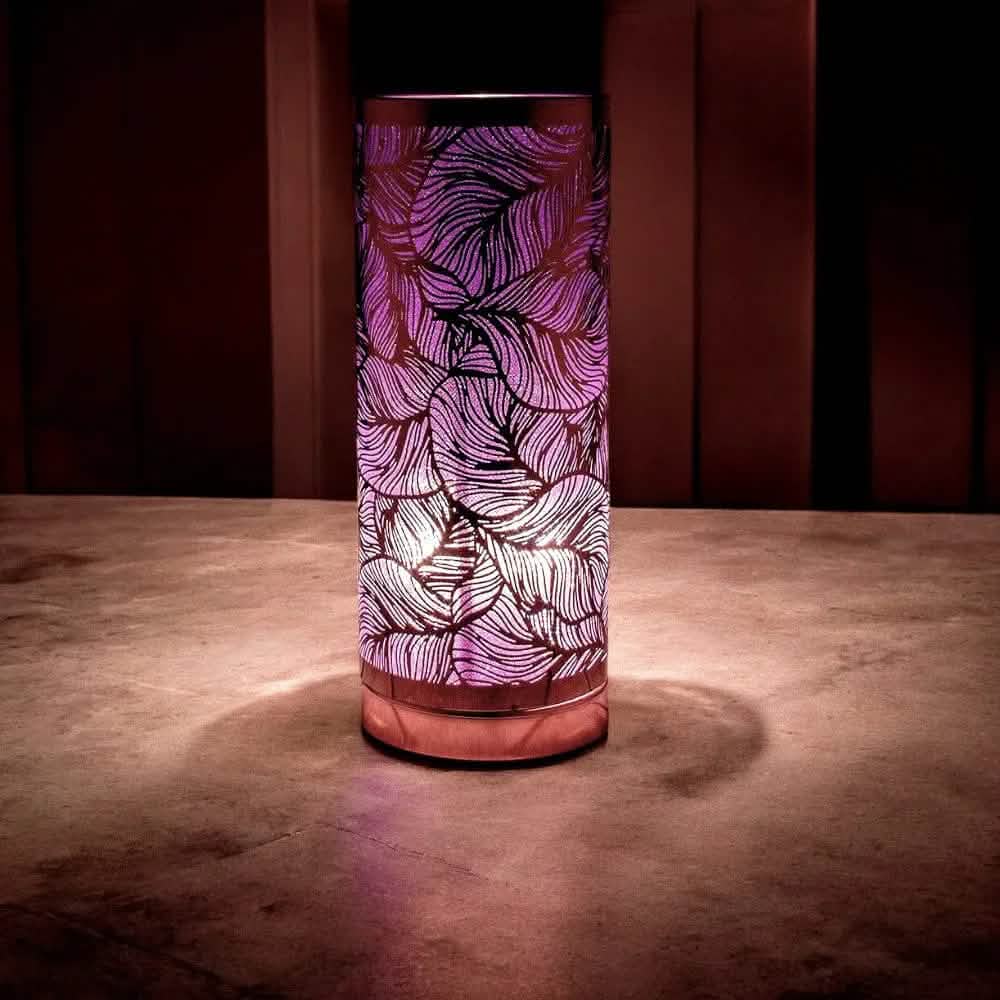 Lesser & Pavey Aroma Touch Lamp Aroma Lamp | Rose gold & Purple Leaf design | Cylindrical