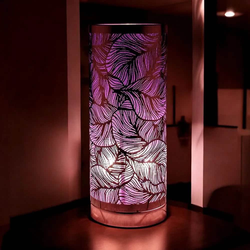 Lesser & Pavey Aroma Touch Lamp Aroma Lamp | Rose gold & Purple Leaf design | Cylindrical