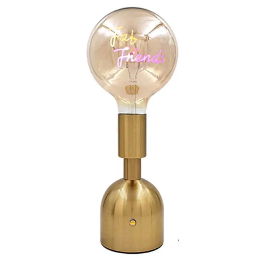Lesser & Pavey Cordless Rechargeable Table Lamp USB Cordless Rechargeable Table Lamp with Brass Base, LED Bulb and Neon Text | Choice of Message