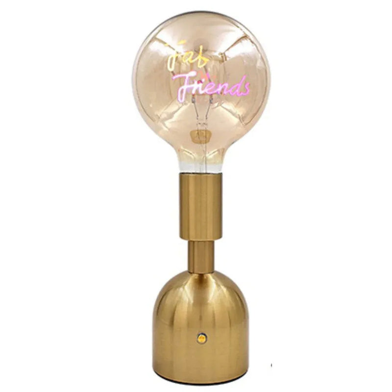 Lesser & Pavey Cordless Rechargeable Table Lamp USB Cordless Rechargeable Table Lamp with Brass Base, LED Bulb and Neon Text | Choice of Message