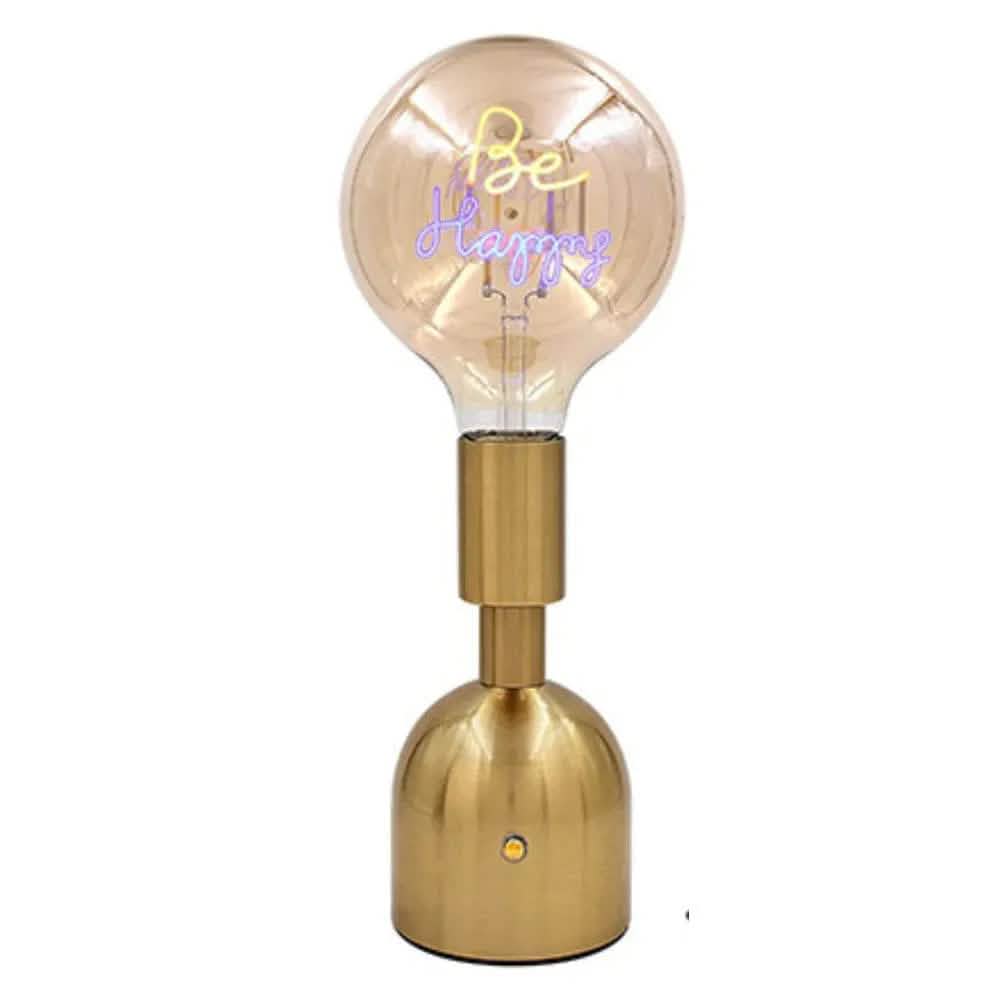 Lesser & Pavey Cordless Rechargeable Table Lamp USB Cordless Rechargeable Table Lamp with Brass Base, LED Bulb and Neon Text | Choice of Message